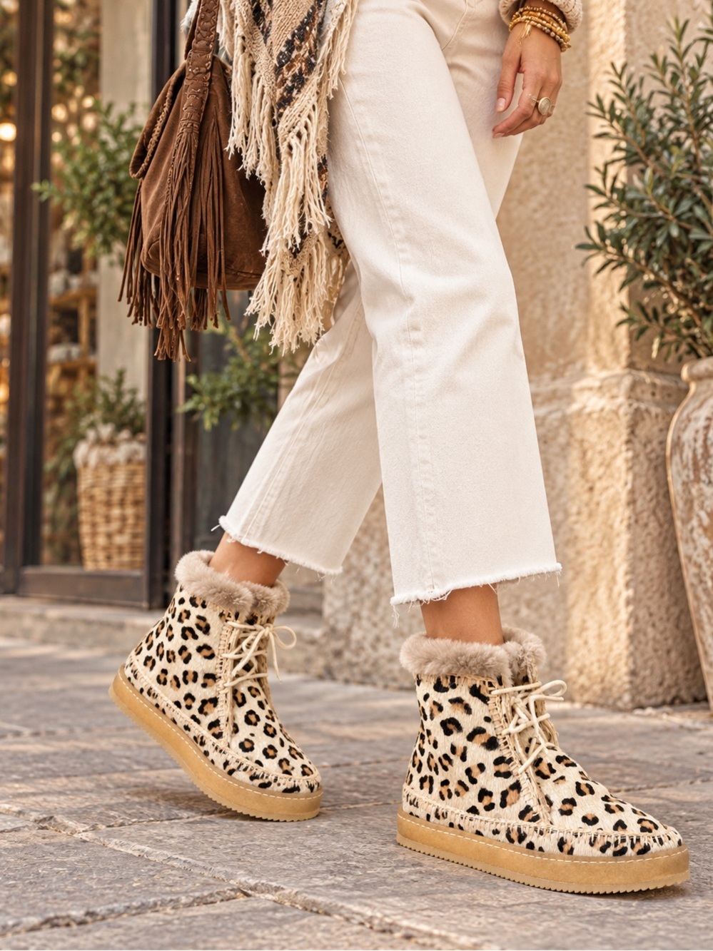 Laidback London Argo Crochet Leopard Calf Hair Boots EU 39
